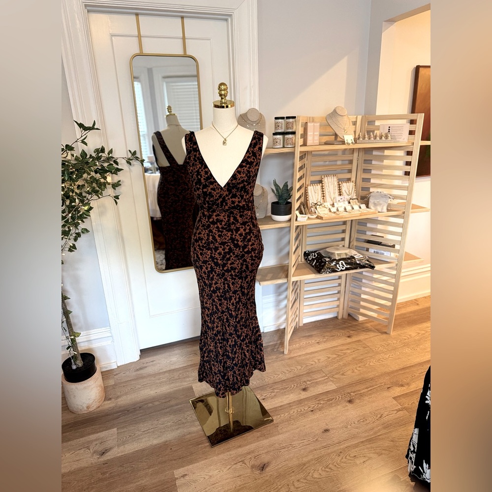 Free People Black and Brown Midi Dress in Excellent Condition